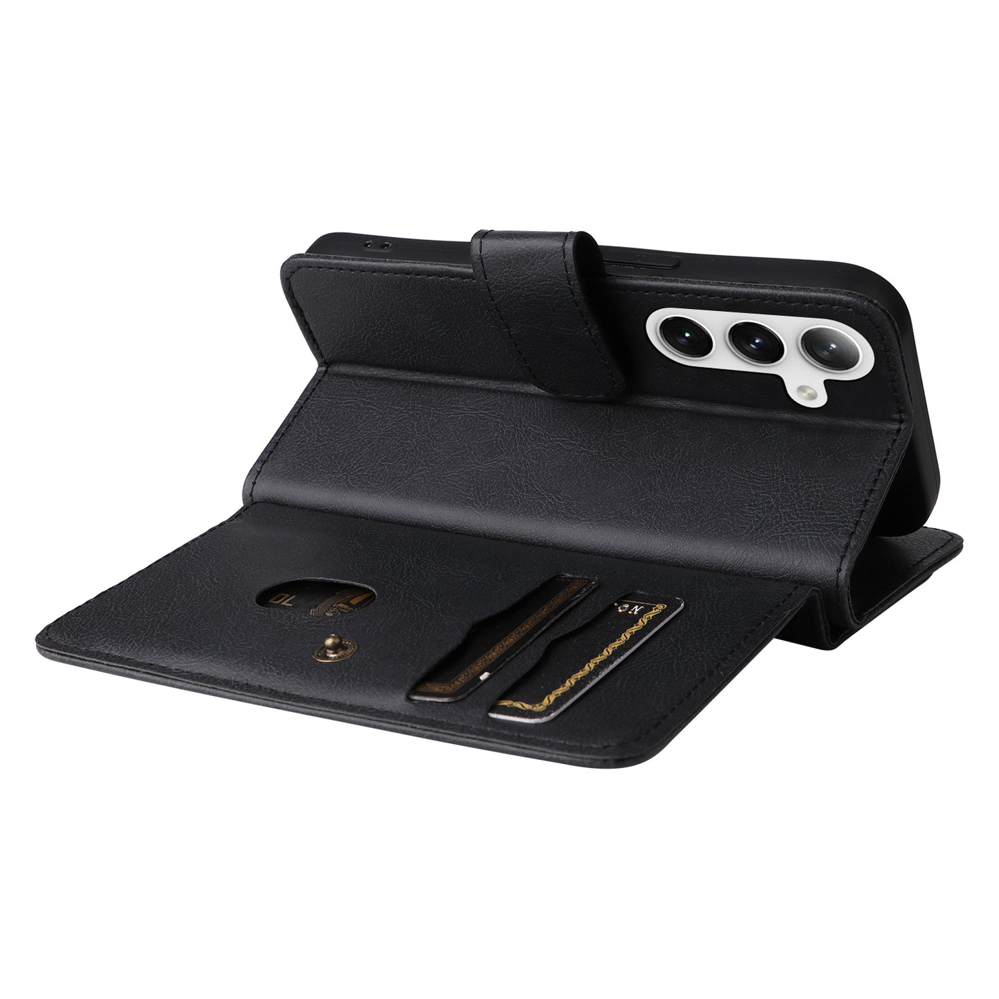 KT Multi-functional Series-1 For Samsung Galaxy S24 Case Multiple Card Slots Leather Phone Cover - Black