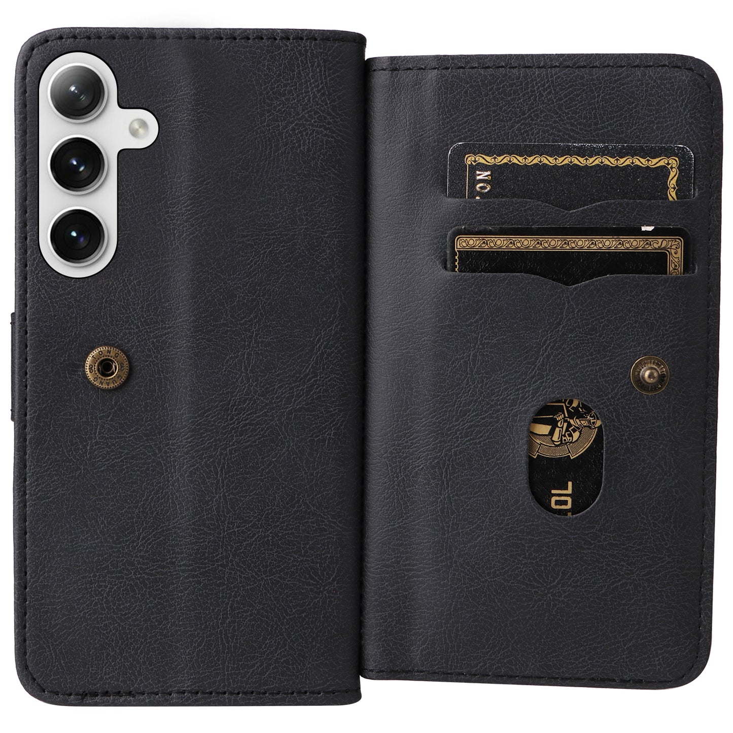 KT Multi-functional Series-1 For Samsung Galaxy S24 Case Multiple Card Slots Leather Phone Cover - Black