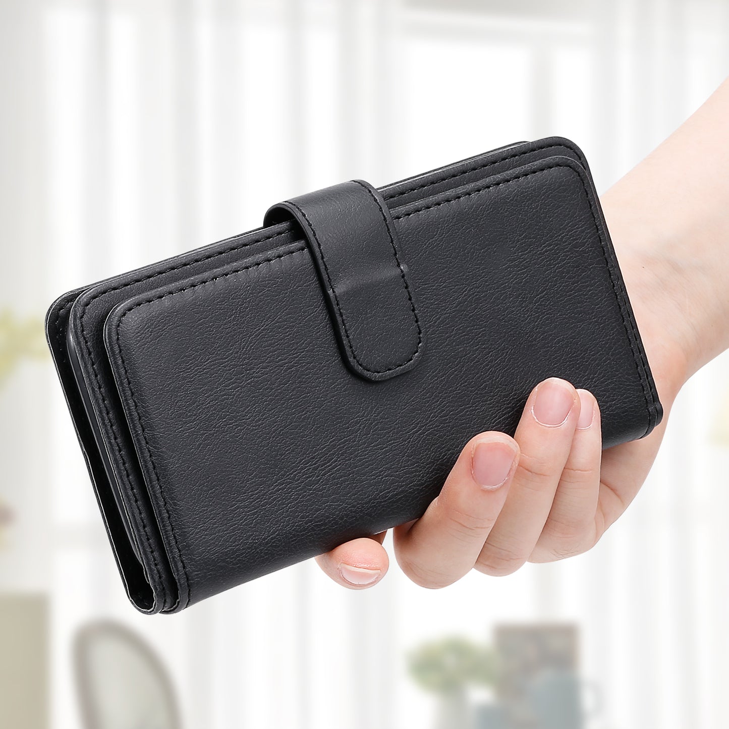 KT Multi-functional Series-1 For Samsung Galaxy S24 Case Multiple Card Slots Leather Phone Cover - Black