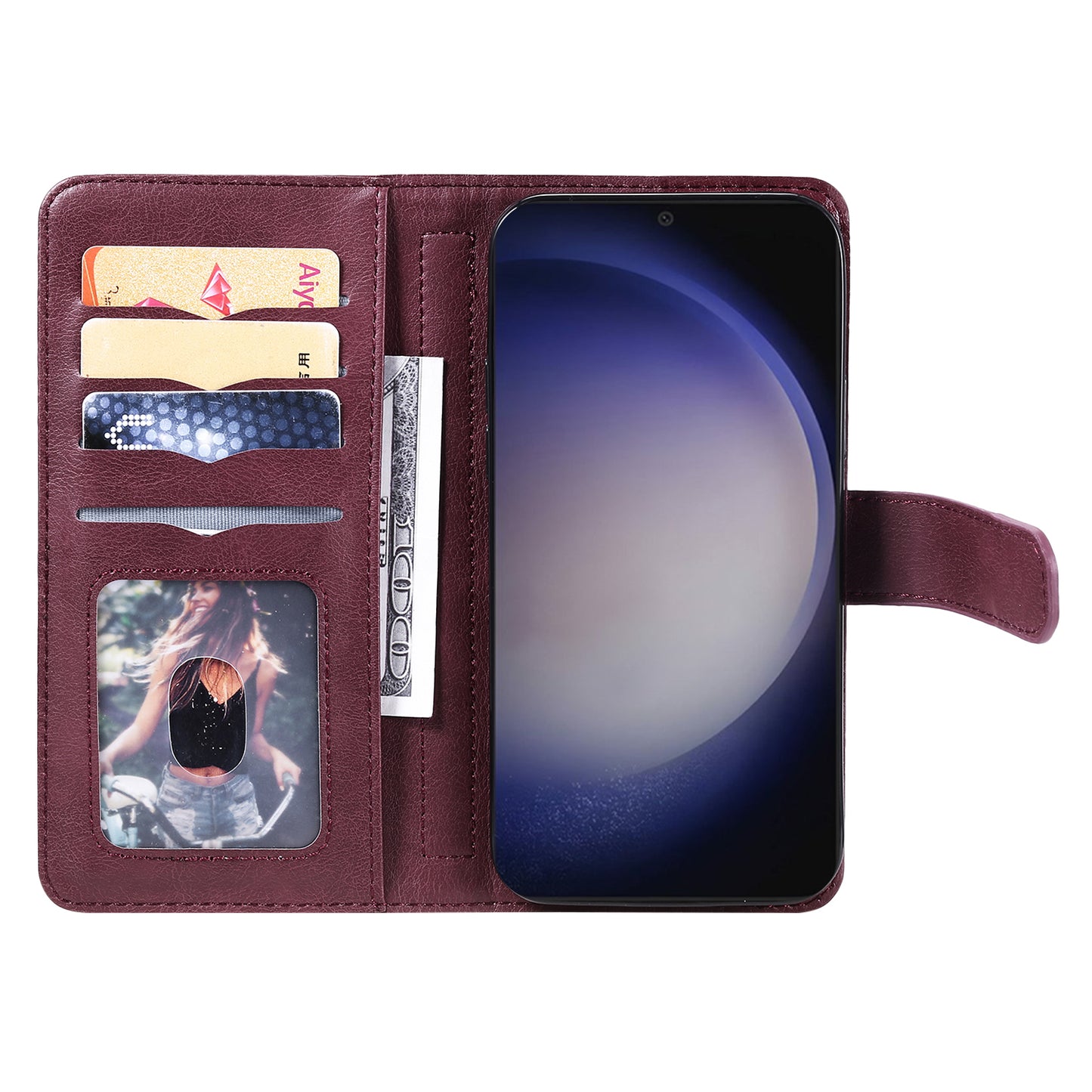 KT Multi-functional Series-1 For Samsung Galaxy S24 Case Multiple Card Slots Leather Phone Cover - Wine Red