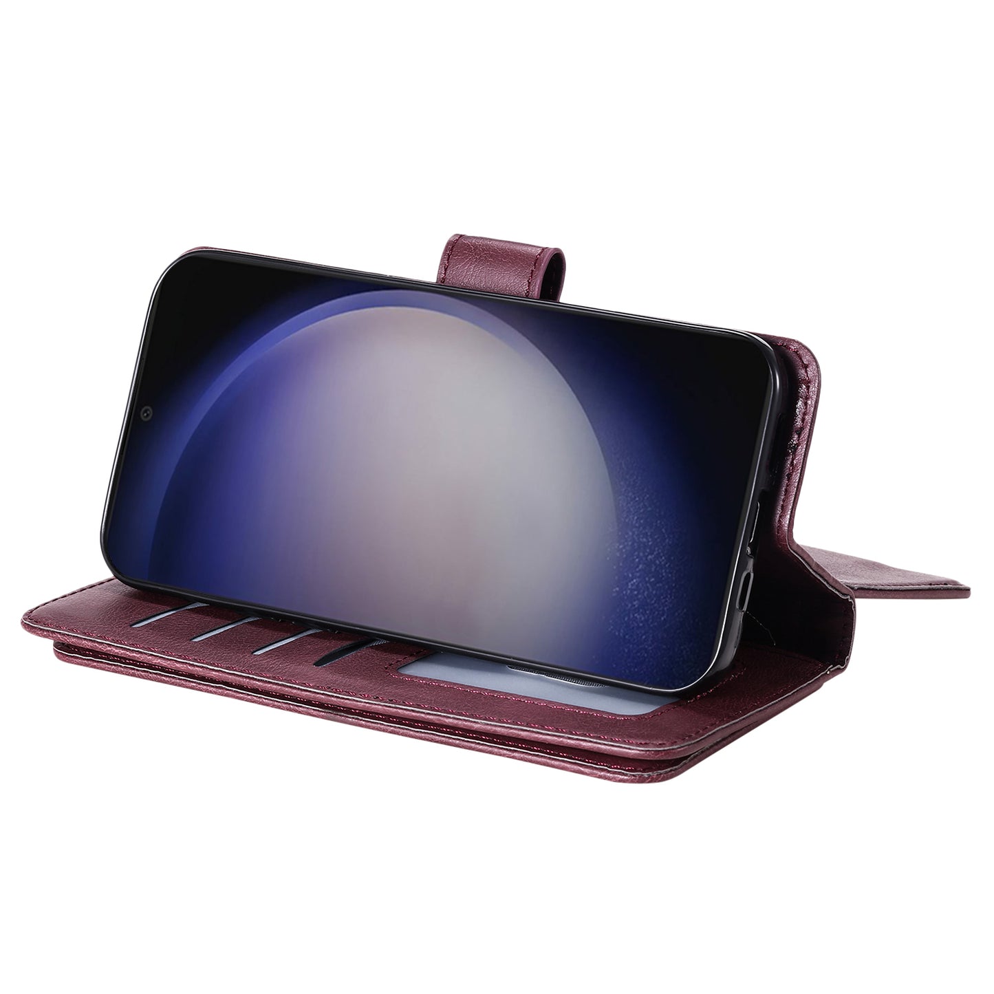 KT Multi-functional Series-1 For Samsung Galaxy S24 Case Multiple Card Slots Leather Phone Cover - Wine Red