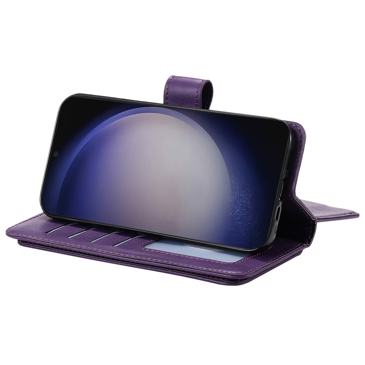KT Multi-functional Series-1 For Samsung Galaxy S24 Case Multiple Card Slots Leather Phone Cover - Purple