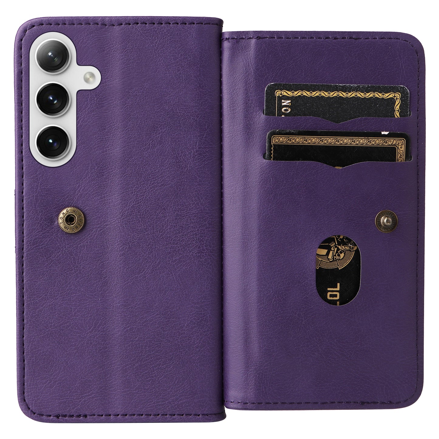 KT Multi-functional Series-1 For Samsung Galaxy S24 Case Multiple Card Slots Leather Phone Cover - Purple