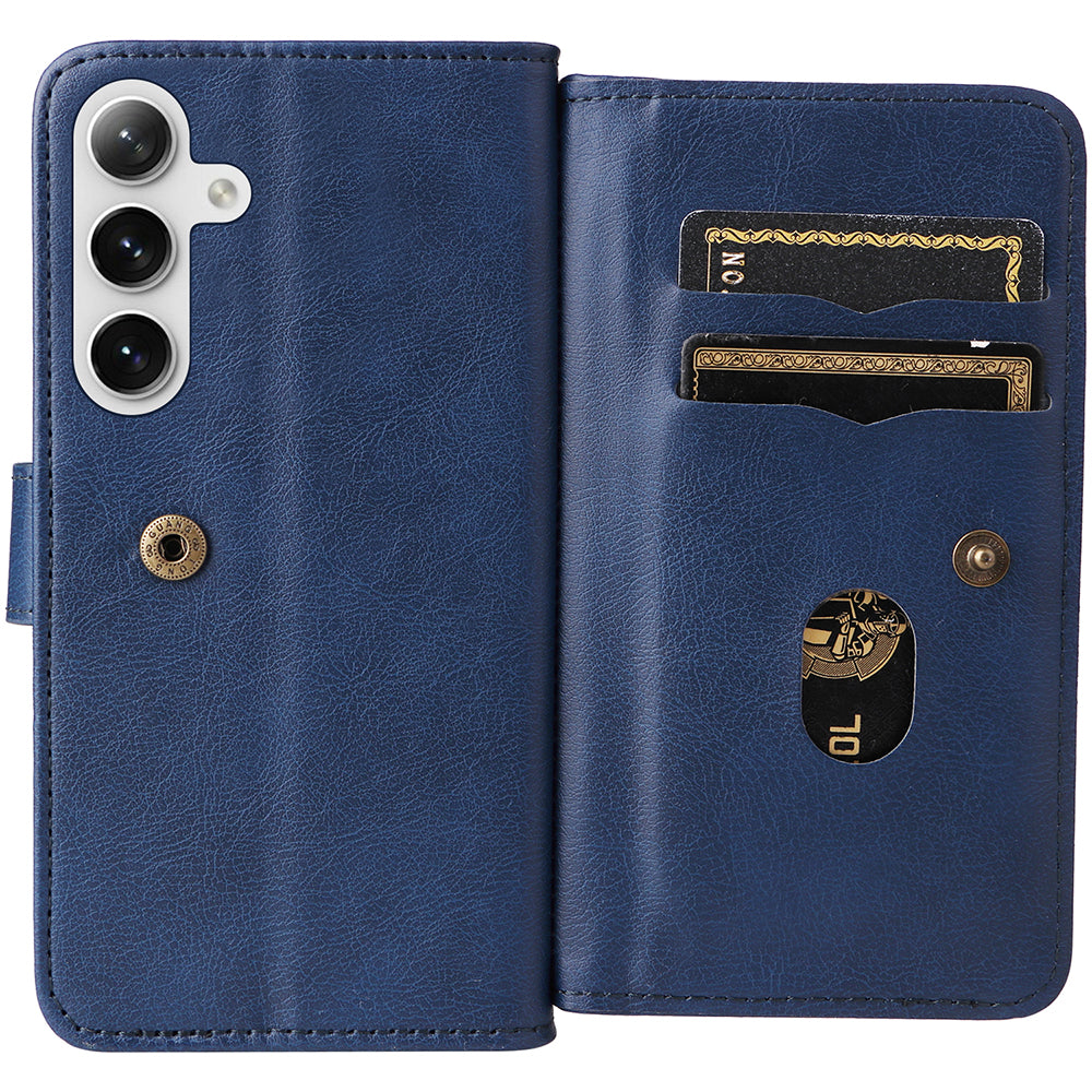 KT Multi-functional Series-1 For Samsung Galaxy S24 Case Multiple Card Slots Leather Phone Cover - Blue