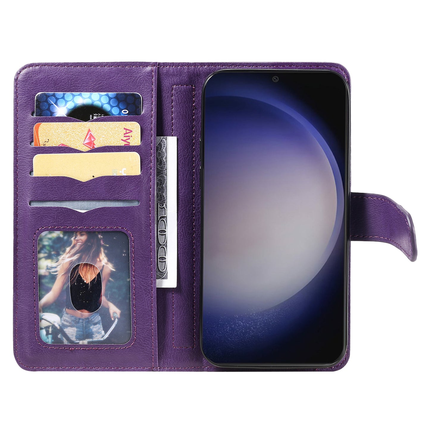 KT Multi-functional Series-1 For Samsung Galaxy S24+ Case Leather Anti-fall Phone Cover with 10 Card Slots - Purple