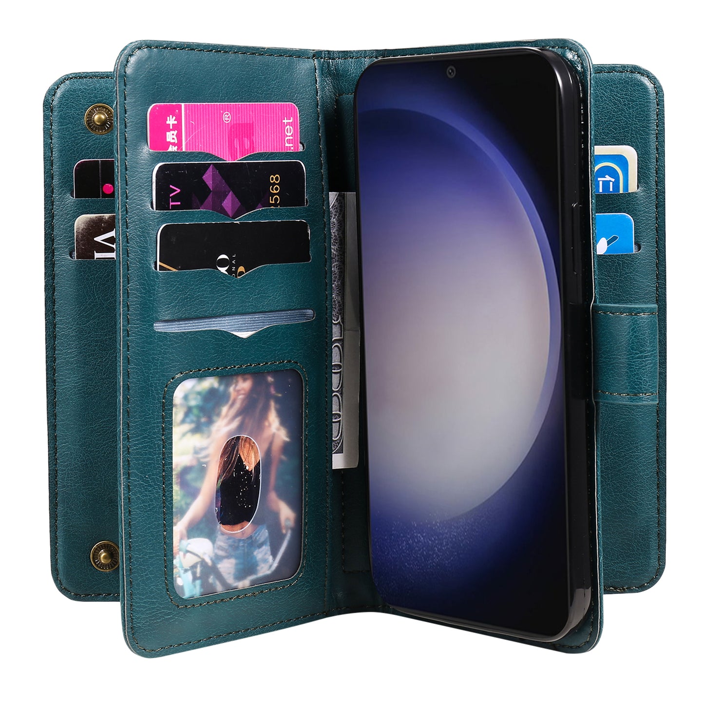 KT Multi-functional Series-1 For Samsung Galaxy S24+ Case Leather Anti-fall Phone Cover with 10 Card Slots - Green