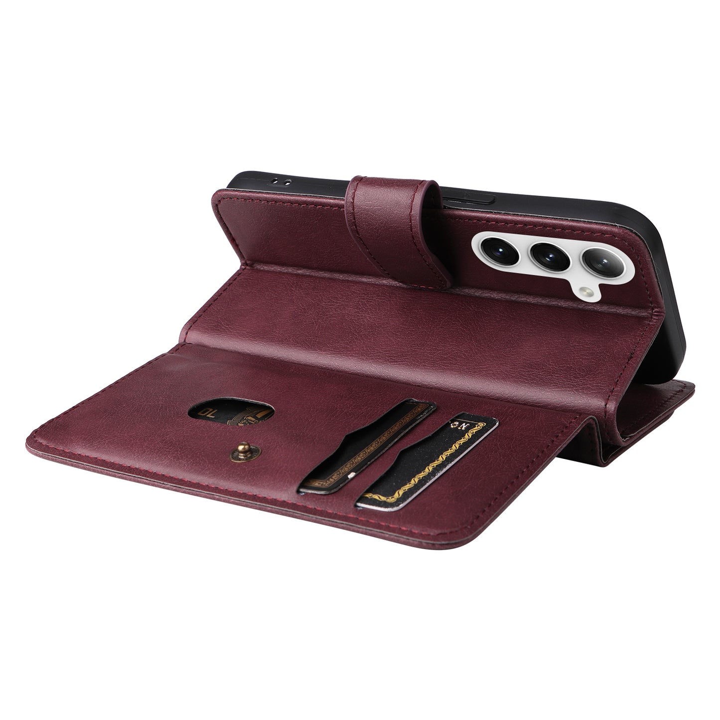 KT Multi-functional Series-1 For Samsung Galaxy S24+ Case Leather Anti-fall Phone Cover with 10 Card Slots - Wine Red