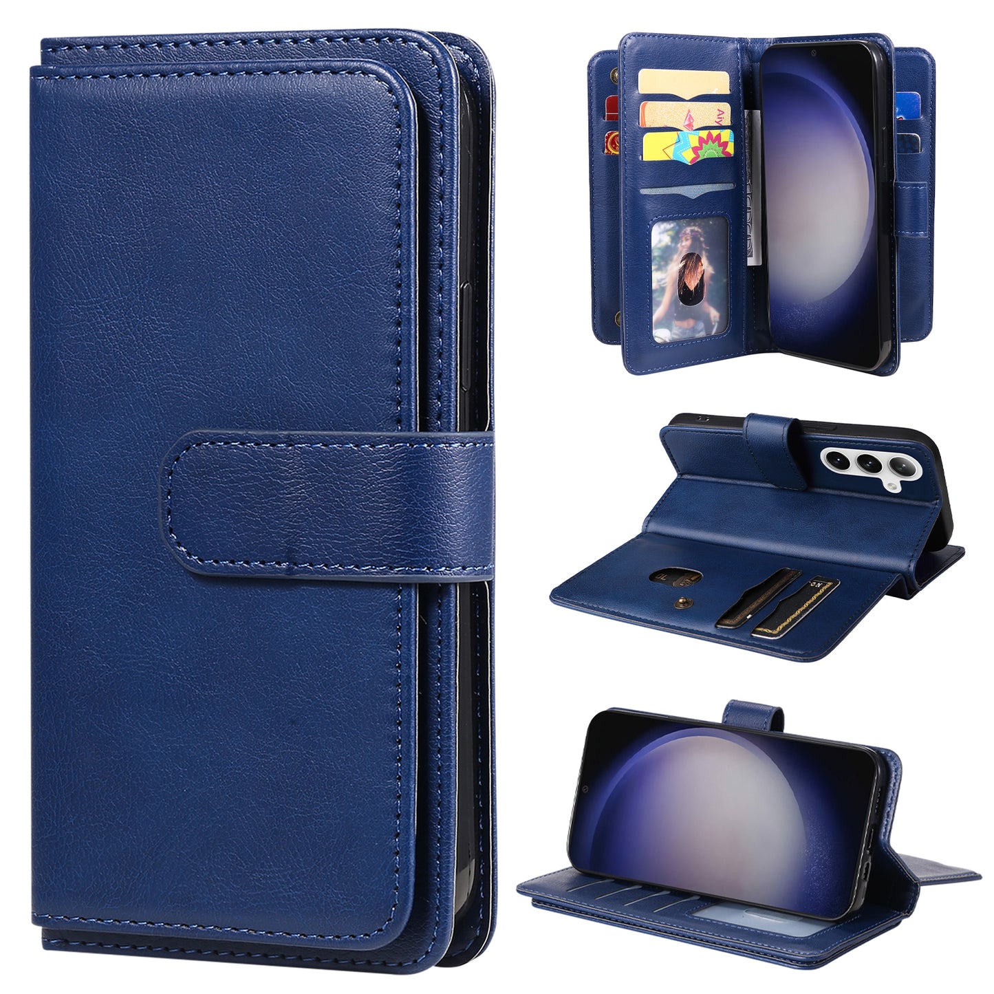 KT Multi-functional Series-1 For Samsung Galaxy S24+ Case Leather Anti-fall Phone Cover with 10 Card Slots - Blue