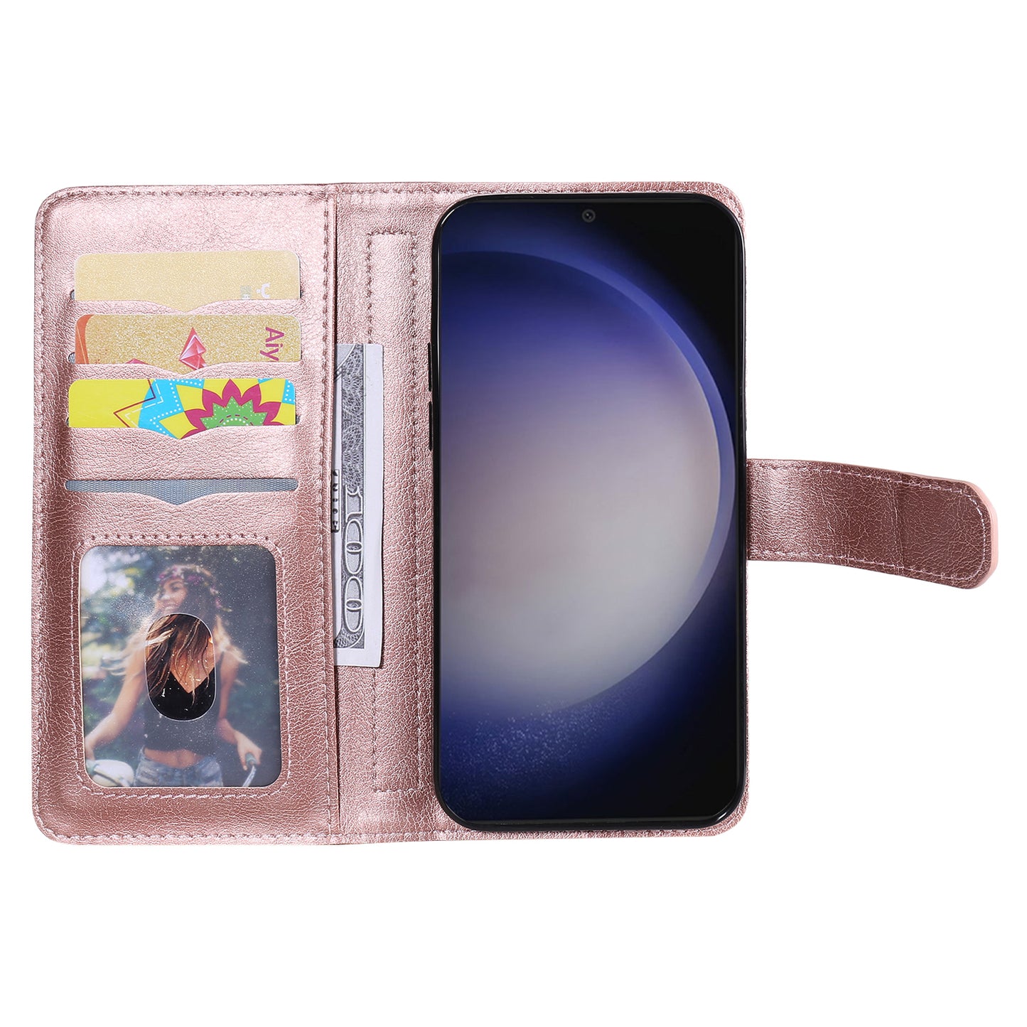 KT Multi-functional Series-1 For Samsung Galaxy S24+ Case Leather Anti-fall Phone Cover with 10 Card Slots - Rose Gold