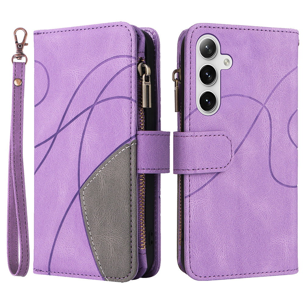 KT Multi-function Series-5 Phone Shell For Samsung Galaxy S24 Leather Wallet Stand Case 9 Card Slots Cover - Light Purple