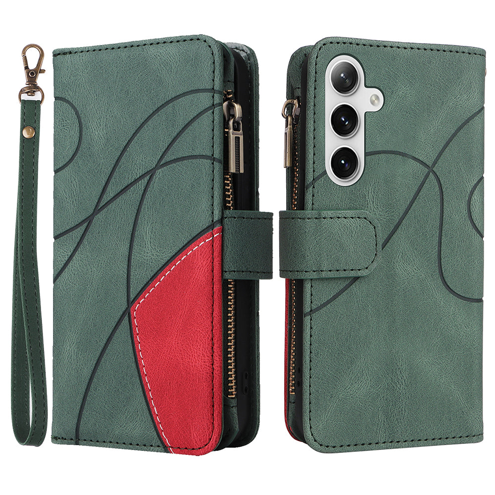 KT Multi-function Series-5 Phone Shell For Samsung Galaxy S24 Leather Wallet Stand Case 9 Card Slots Cover - Green