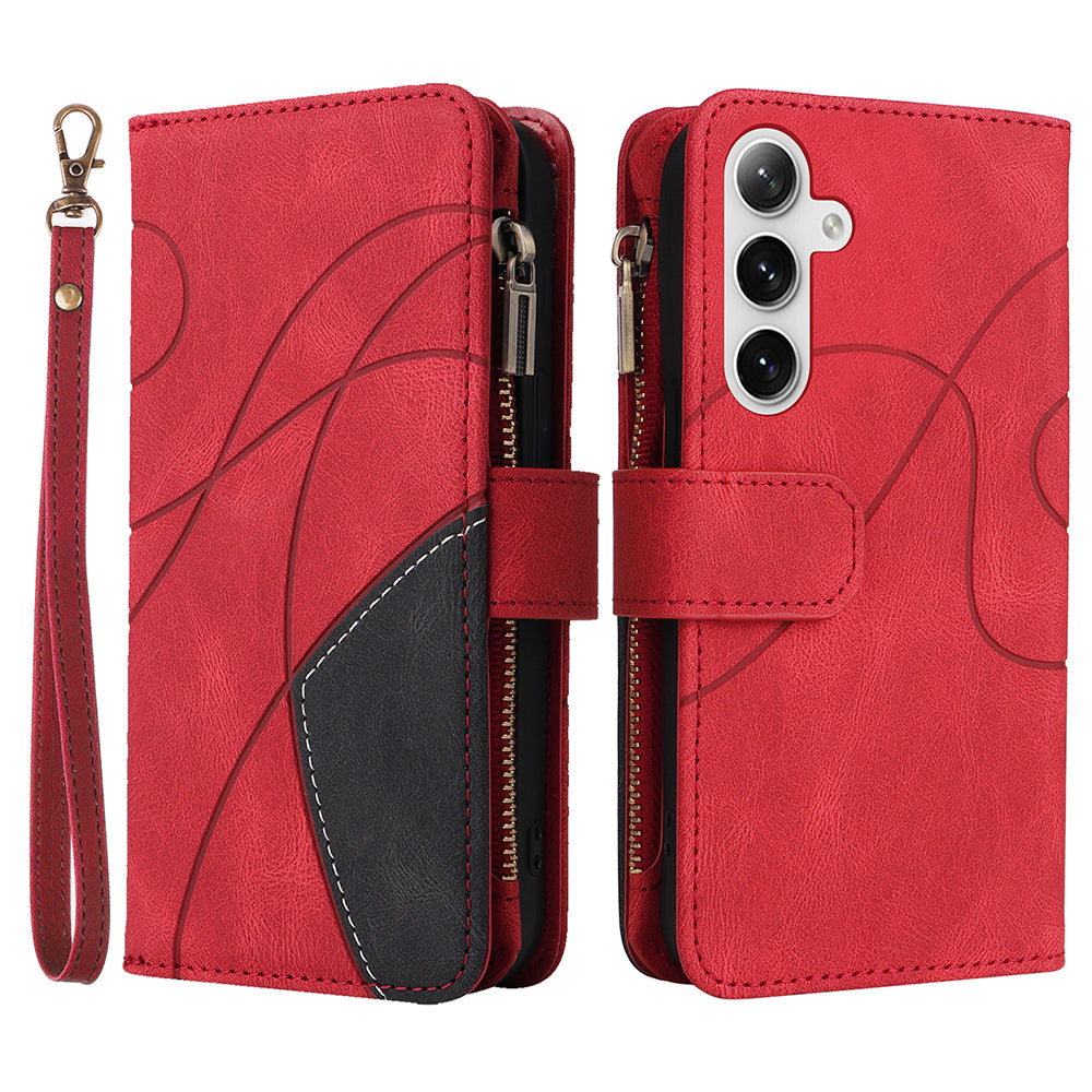 KT Multi-function Series-5 Phone Shell For Samsung Galaxy S24 Leather Wallet Stand Case 9 Card Slots Cover - Red