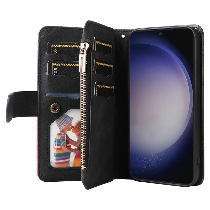 KT Multi-function Series-5 For Samsung Galaxy S24+ Case Anti-Scratch Leather Phone Stand Cover Wallet - Black