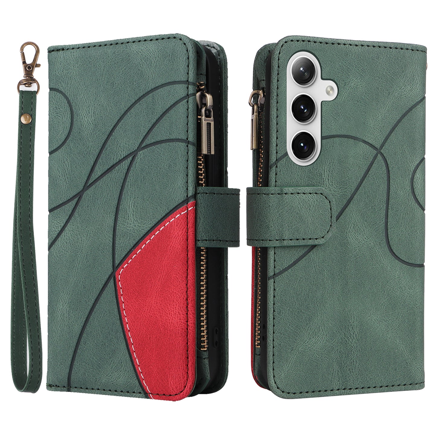 KT Multi-function Series-5 For Samsung Galaxy S24+ Case Anti-Scratch Leather Phone Stand Cover Wallet - Green