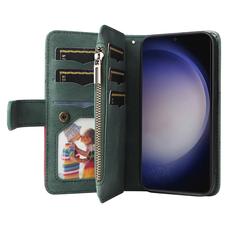 KT Multi-function Series-5 For Samsung Galaxy S24+ Case Anti-Scratch Leather Phone Stand Cover Wallet - Green