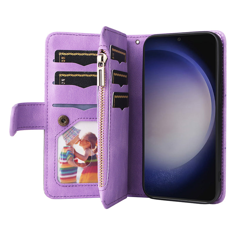 KT Multi-function Series-5 For Samsung Galaxy S24+ Case Anti-Scratch Leather Phone Stand Cover Wallet - Light Purple