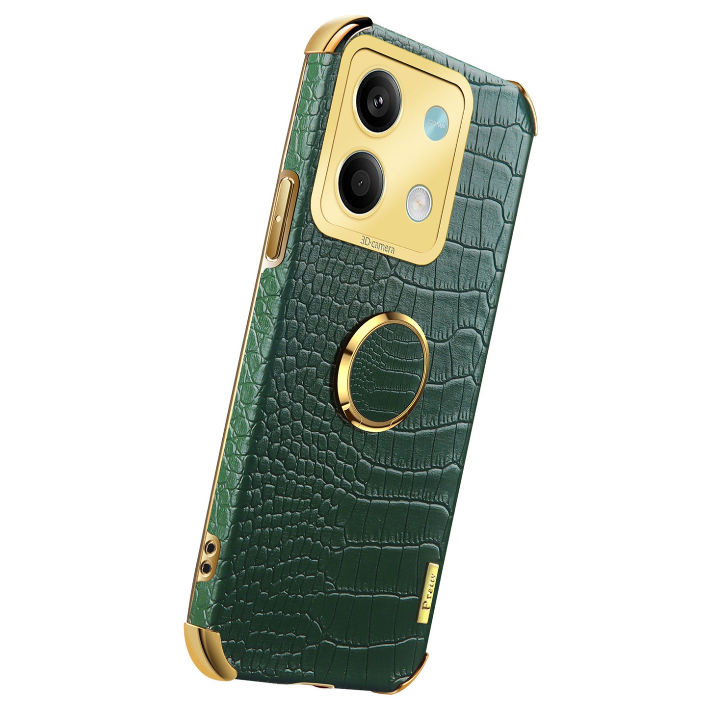 For Xiaomi Redmi Note 13 5G Case Crocodile Texture Leather+TPU Phone Shell Protector with Ring Kickstand - Green