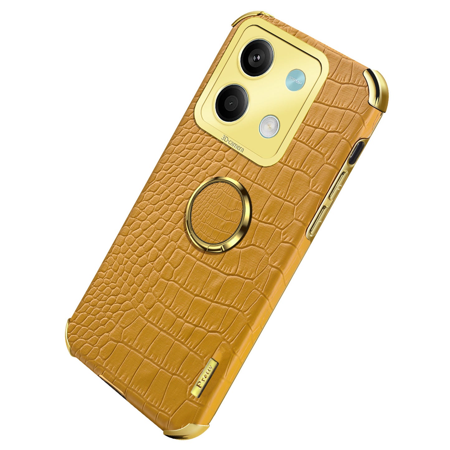 For Xiaomi Redmi Note 13 5G Case Crocodile Texture Leather+TPU Phone Shell Protector with Ring Kickstand - Yellow
