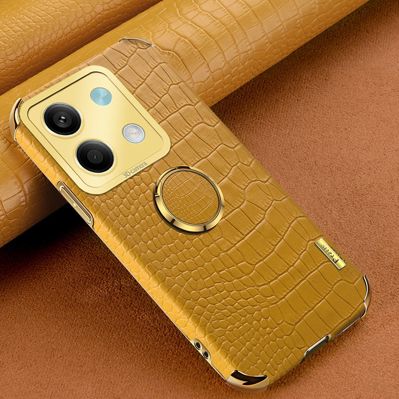 For Xiaomi Redmi Note 13 5G Case Crocodile Texture Leather+TPU Phone Shell Protector with Ring Kickstand - Yellow