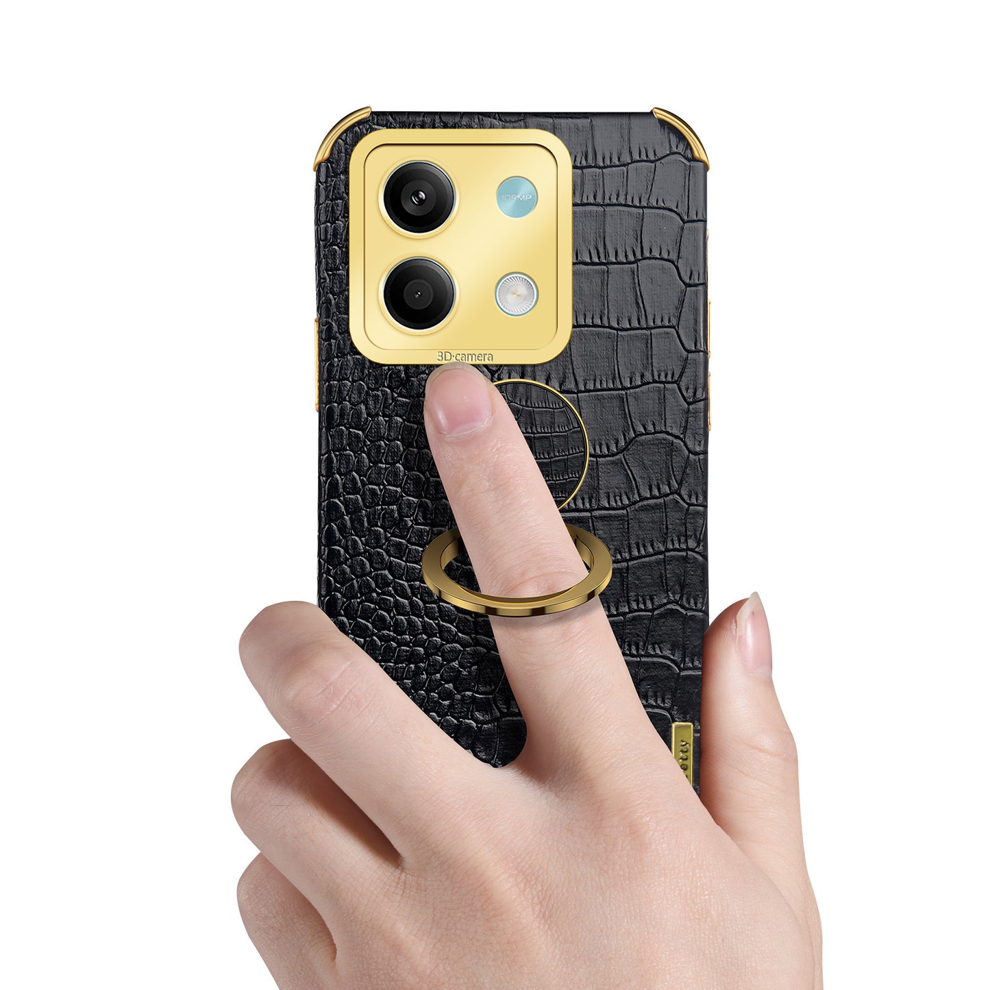 For Xiaomi Redmi Note 13 5G Case Crocodile Texture Leather+TPU Phone Shell Protector with Ring Kickstand - White
