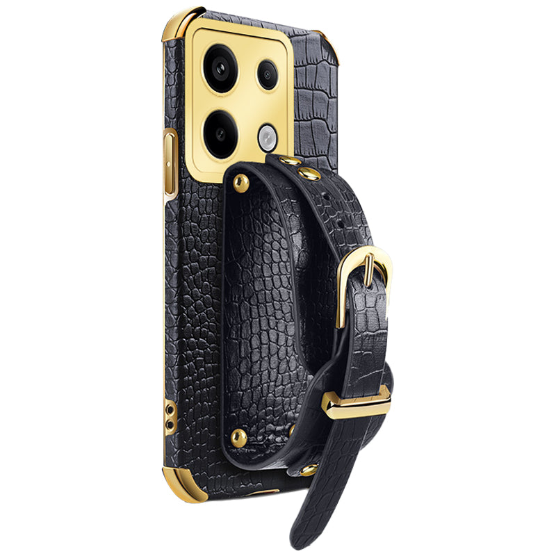 For Xiaomi Redmi Note 13 Pro 5G / Poco X6 5G Case PU Leather+TPU Wristband Phone Cover - Black