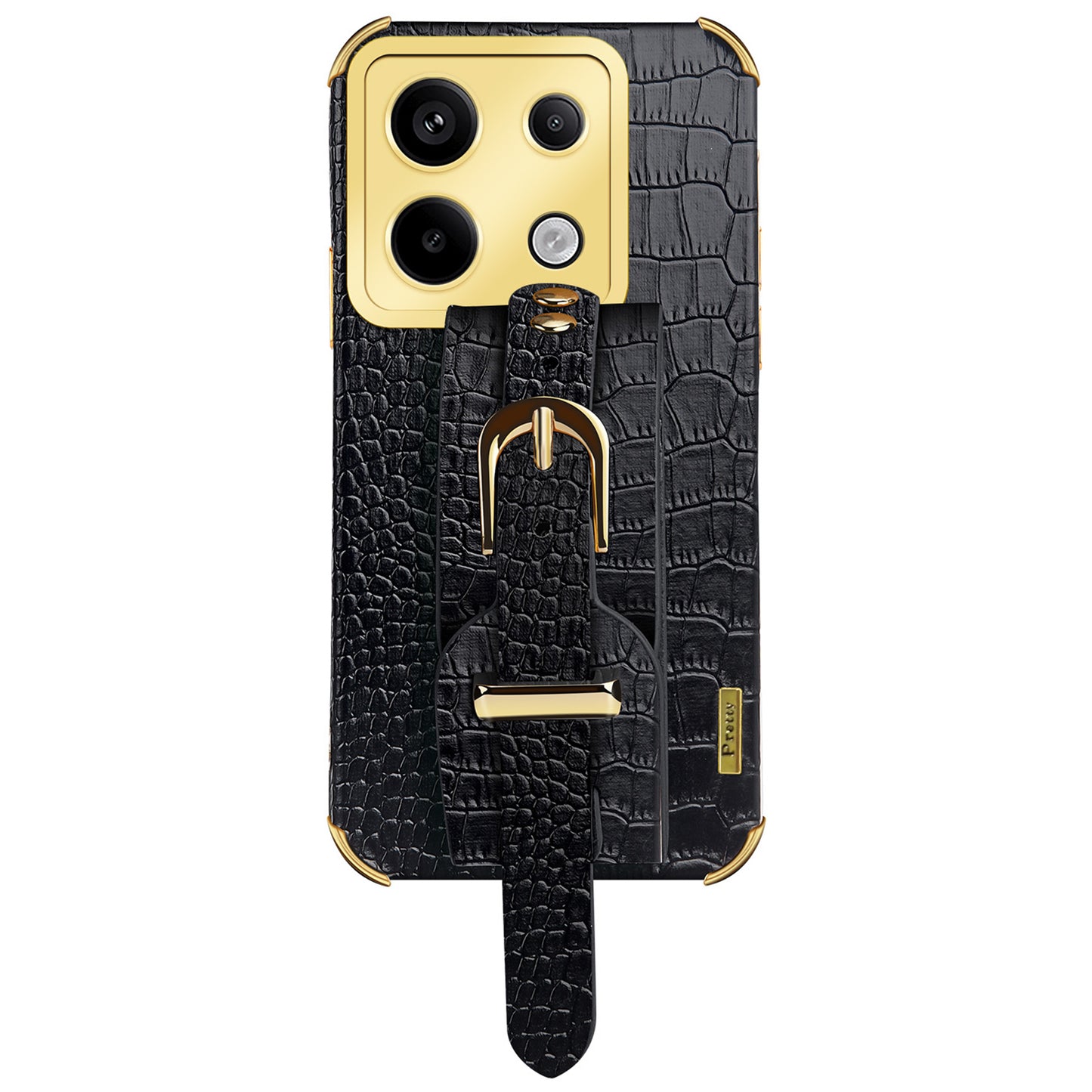 For Xiaomi Redmi Note 13 Pro 5G / Poco X6 5G Case PU Leather+TPU Wristband Phone Cover - Black