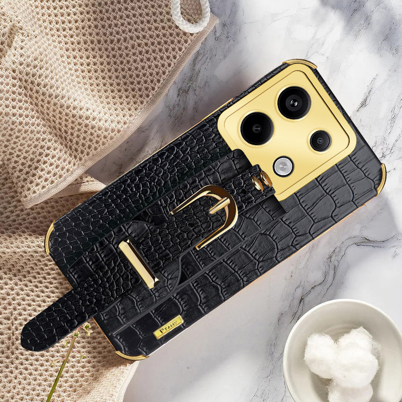 For Xiaomi Redmi Note 13 Pro 5G / Poco X6 5G Case PU Leather+TPU Wristband Phone Cover - Black