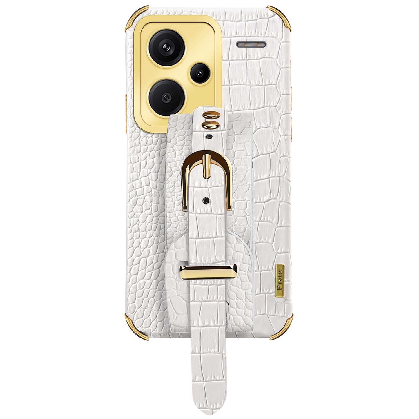 For Xiaomi Redmi Note 13 Pro+ 5G Case Crocodile Texture Wristband Electroplating Phone Cover - White