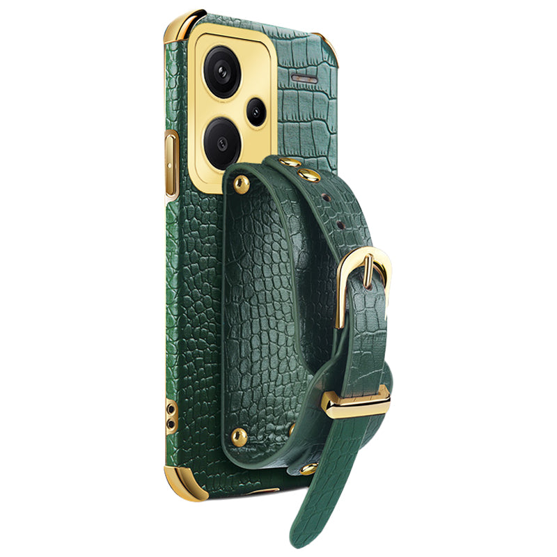 For Xiaomi Redmi Note 13 Pro+ 5G Case Crocodile Texture Wristband Electroplating Phone Cover - Green