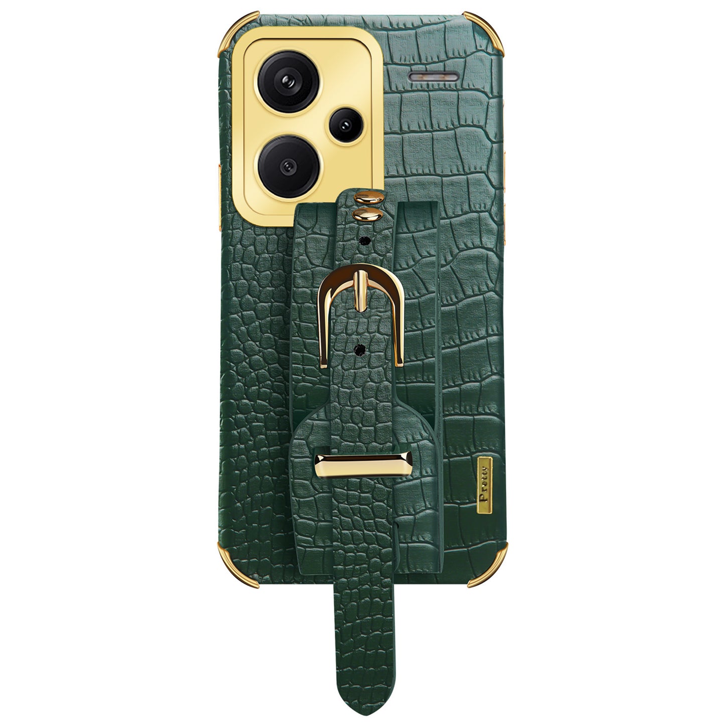 For Xiaomi Redmi Note 13 Pro+ 5G Case Crocodile Texture Wristband Electroplating Phone Cover - Green