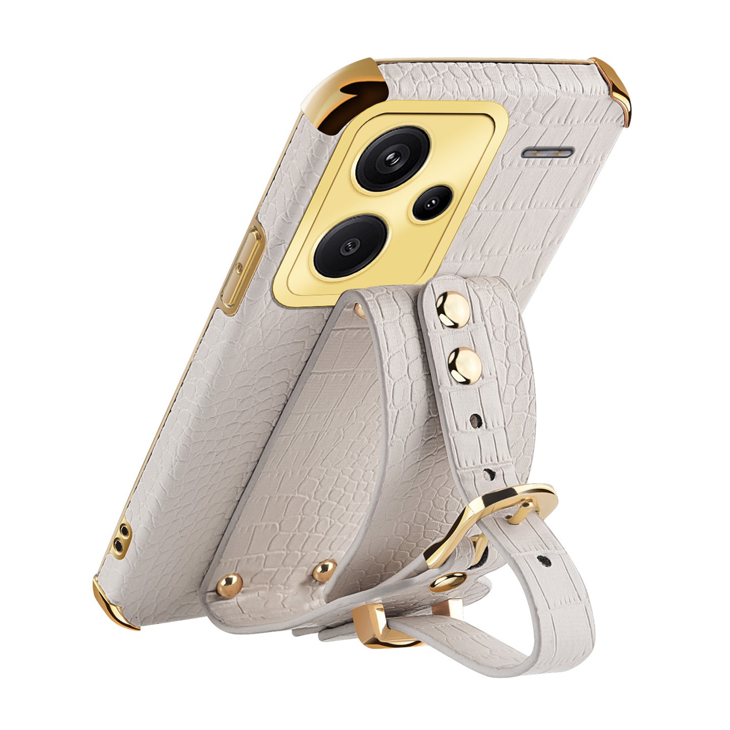 For Xiaomi Redmi Note 13 Pro+ 5G Case Crocodile Texture Wristband Electroplating Phone Cover - Black