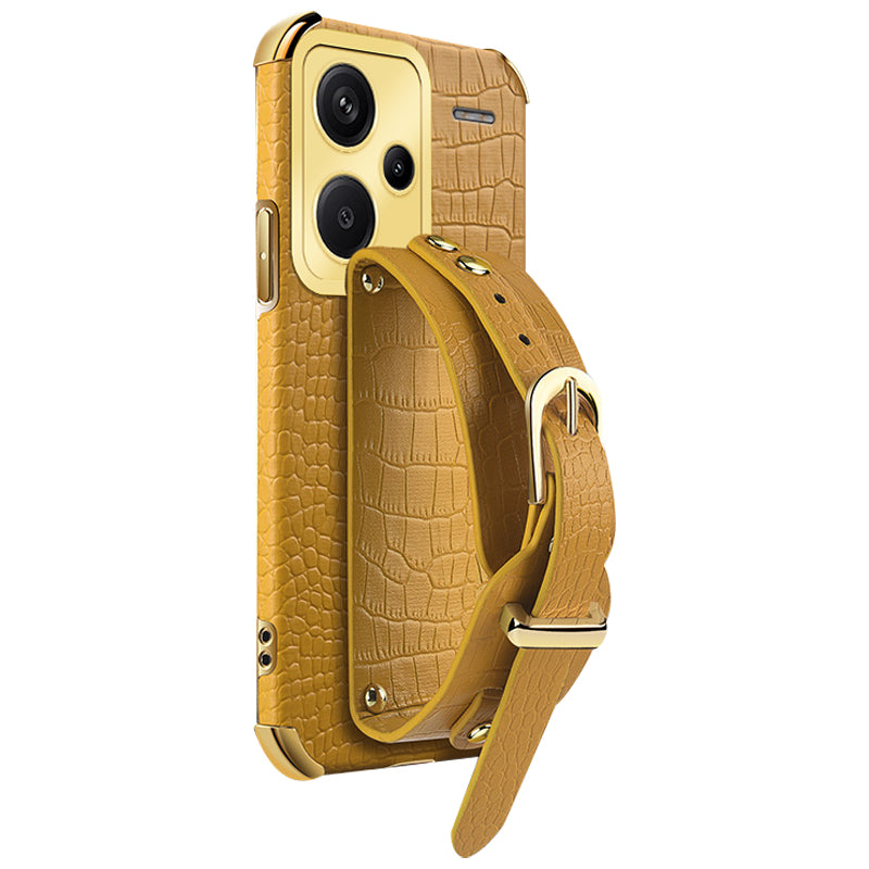 For Xiaomi Redmi Note 13 Pro+ 5G Case Crocodile Texture Wristband Electroplating Phone Cover - Yellow