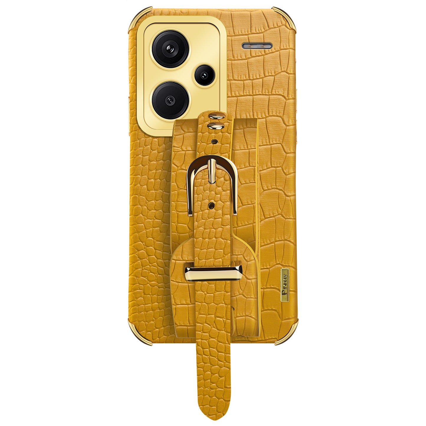 For Xiaomi Redmi Note 13 Pro+ 5G Case Crocodile Texture Wristband Electroplating Phone Cover - Yellow