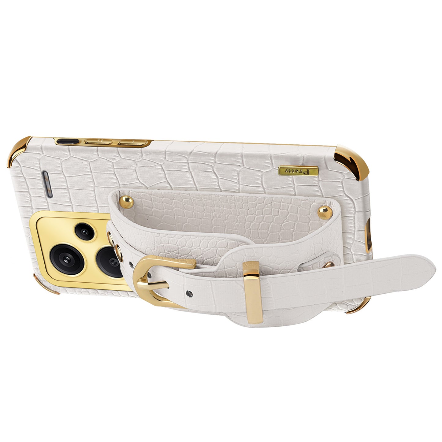 For Xiaomi Redmi Note 13 Pro+ 5G Case Crocodile Texture Wristband Electroplating Phone Cover - Yellow