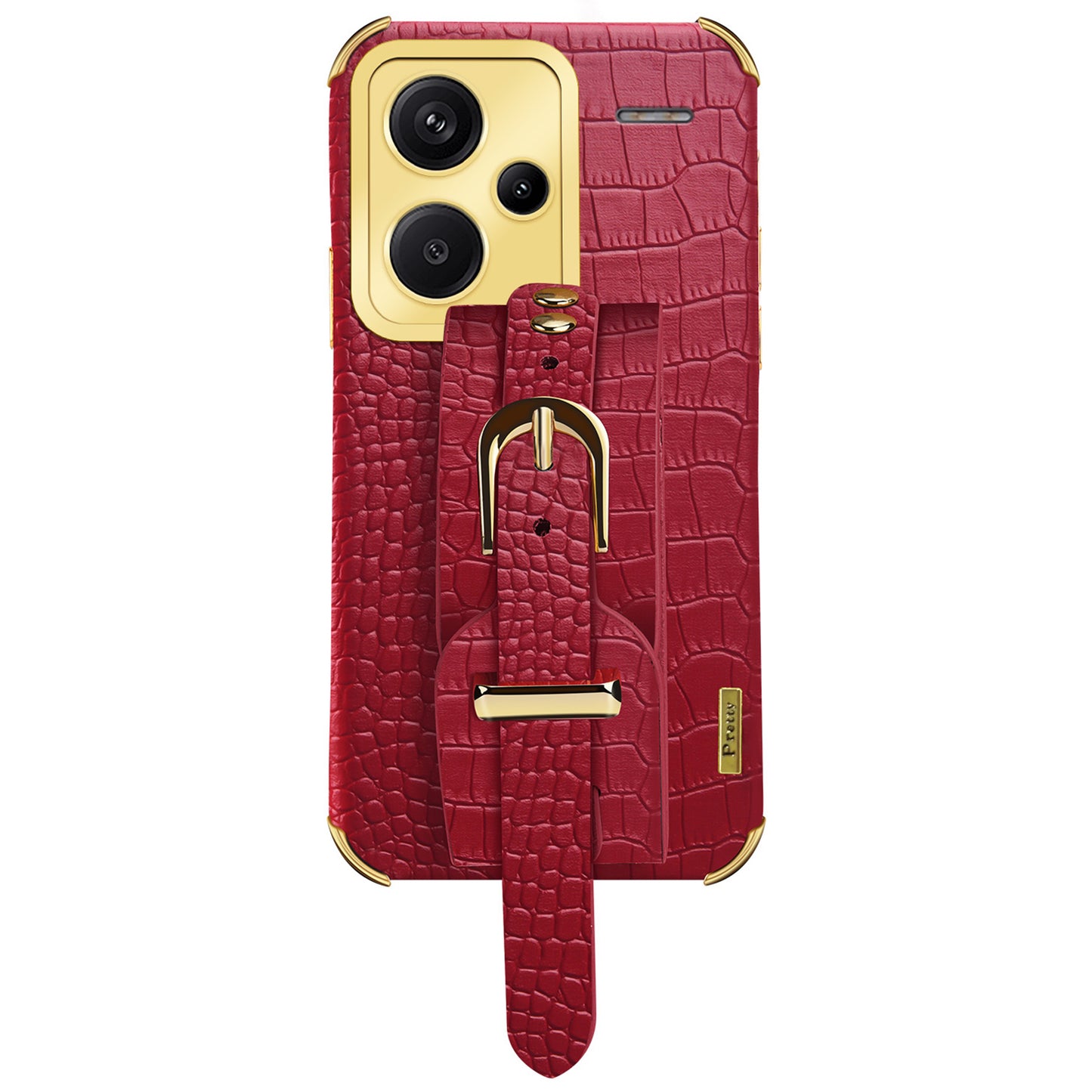 For Xiaomi Redmi Note 13 Pro+ 5G Case Crocodile Texture Wristband Electroplating Phone Cover - Red
