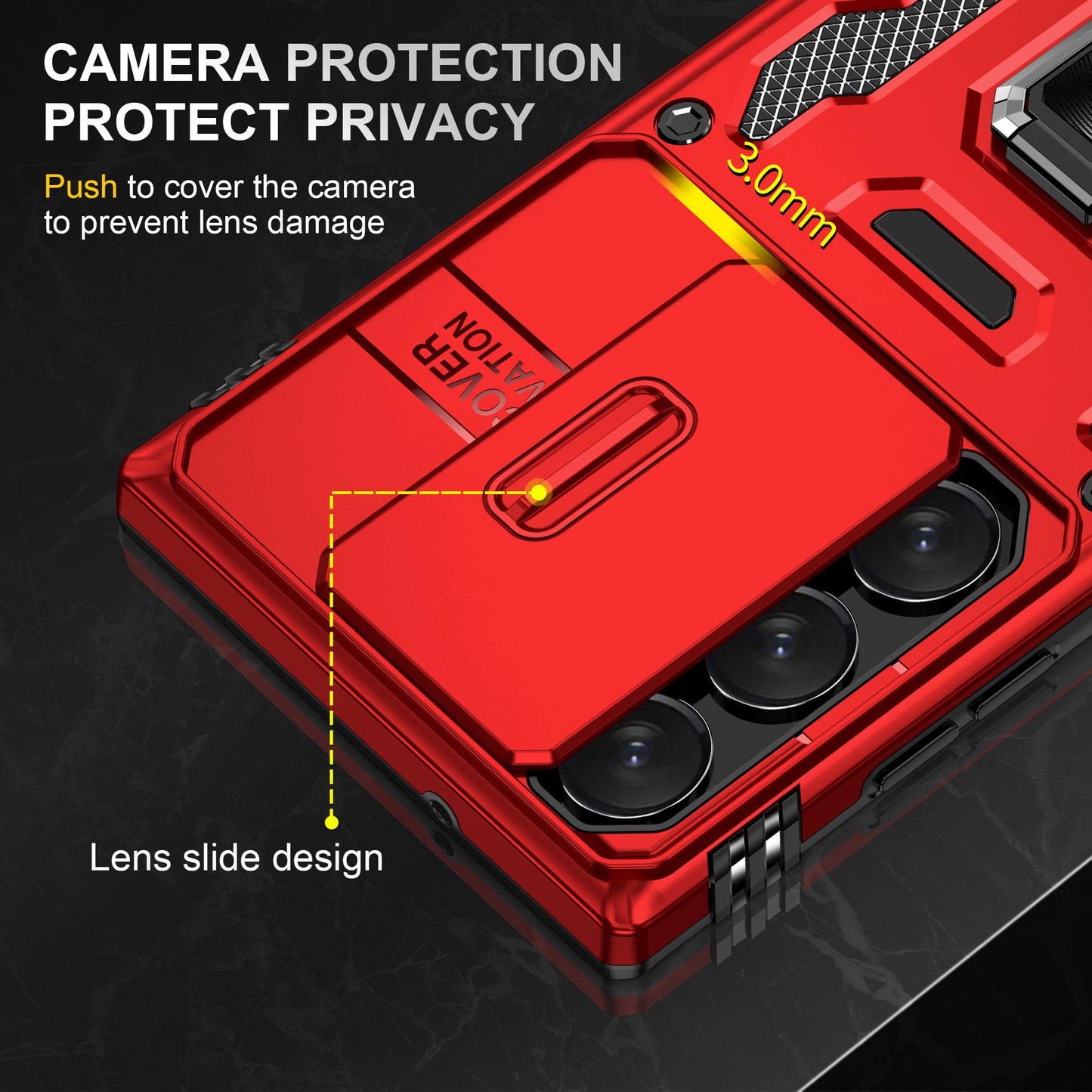 Armor Series For Samsung Galaxy S24 Ultra Case Slide Lens Protection Shockproof PC+TPU Kickstand Phone Cover - Red