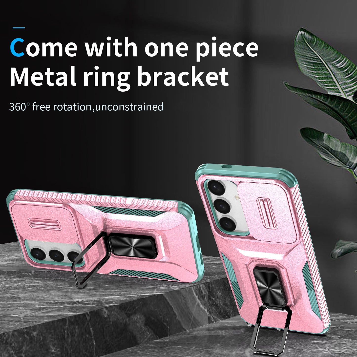 For Samsung Galaxy S24+ Case Kickstand Slide Lens Protection Phone Cover - Pink+Cyan