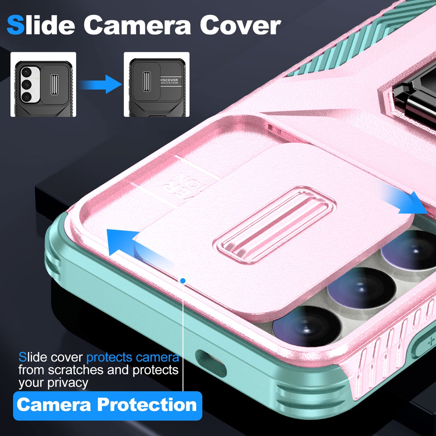 For Samsung Galaxy S24+ Case Kickstand Slide Lens Protection Phone Cover - Pink+Cyan