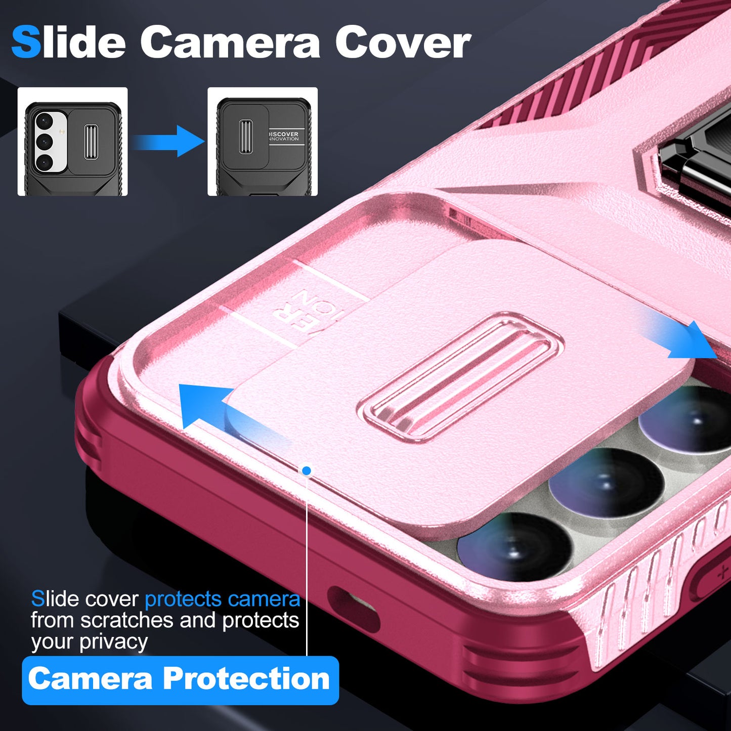 For Samsung Galaxy S24+ Case Kickstand Slide Lens Protection Phone Cover - Pink+Rose