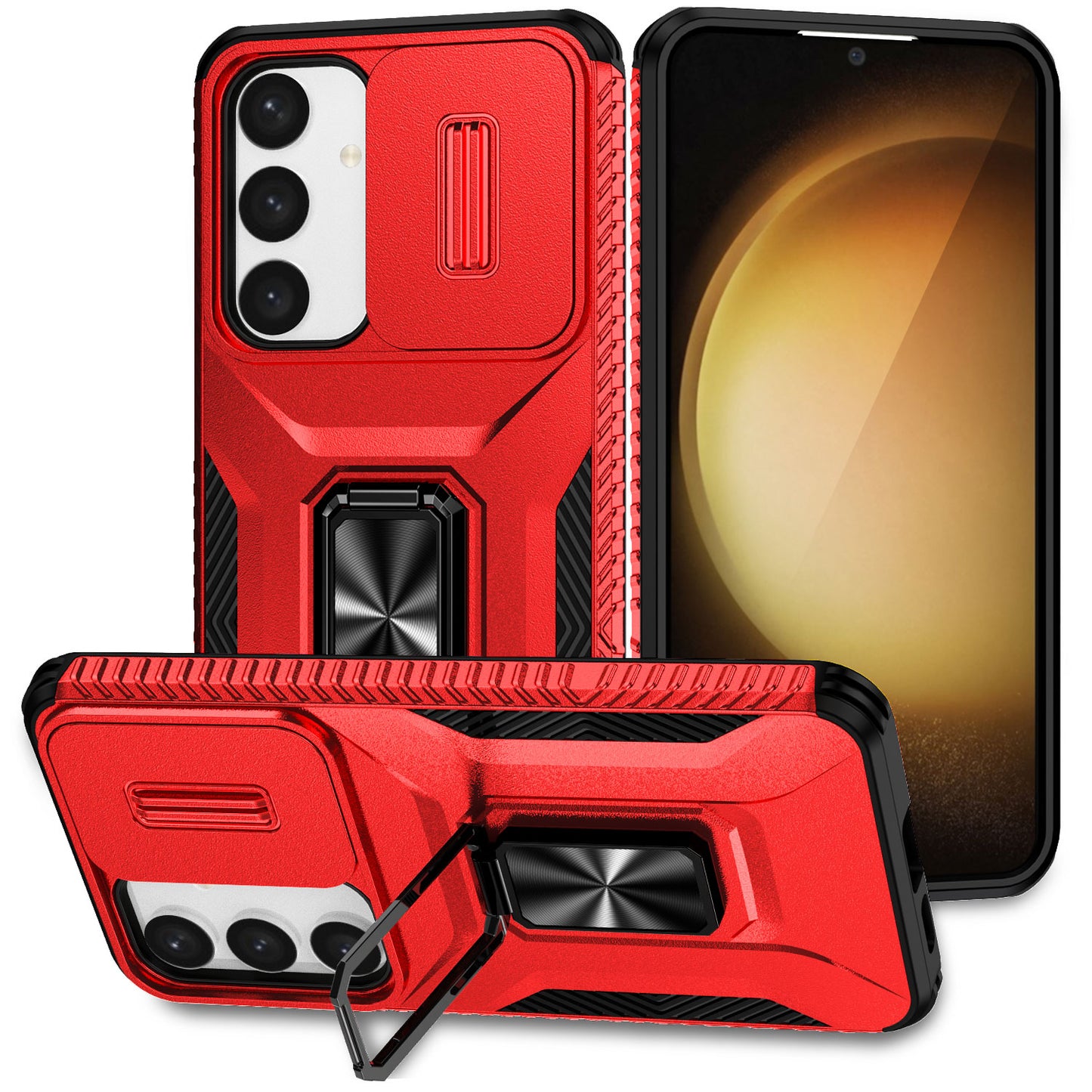 For Samsung Galaxy S24+ Case Kickstand Slide Lens Protection Phone Cover - Red