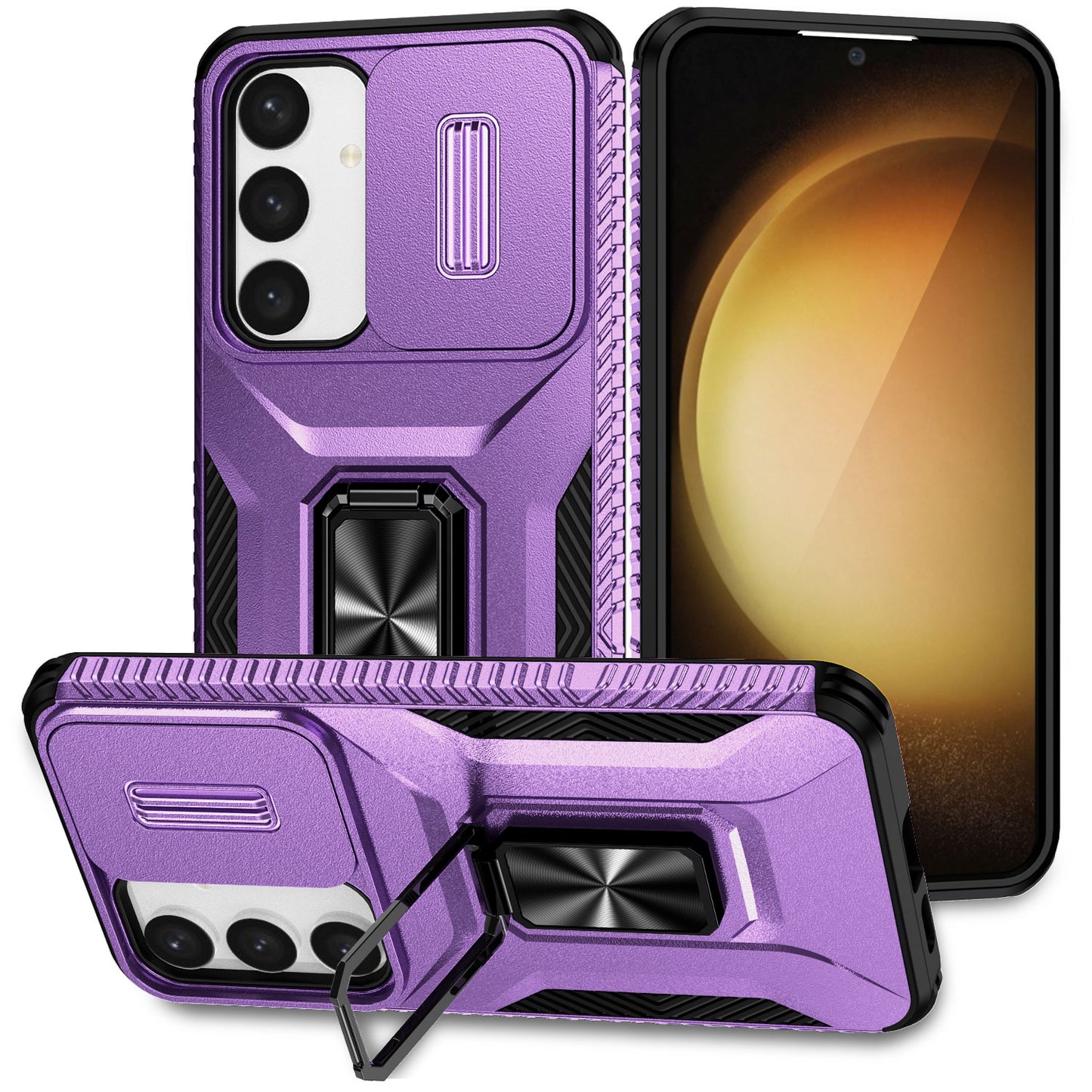 For Samsung Galaxy S24+ Case Kickstand Slide Lens Protection Phone Cover - Purple
