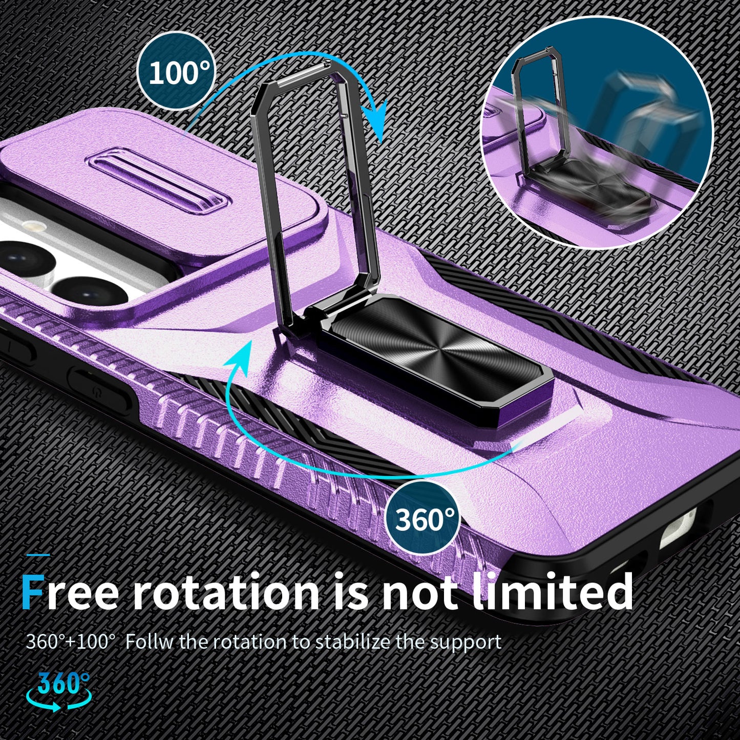 For Samsung Galaxy S24+ Case Kickstand Slide Lens Protection Phone Cover - Purple