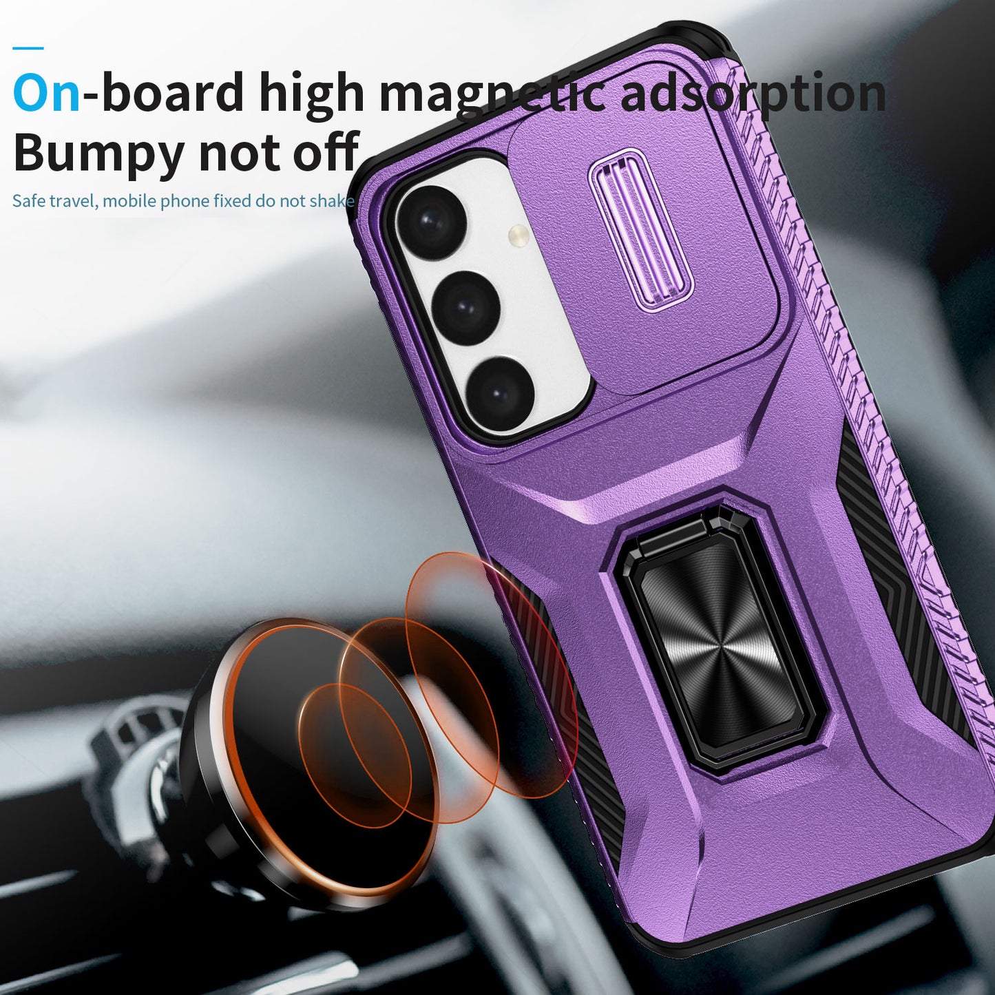 For Samsung Galaxy S24+ Case Kickstand Slide Lens Protection Phone Cover - Purple