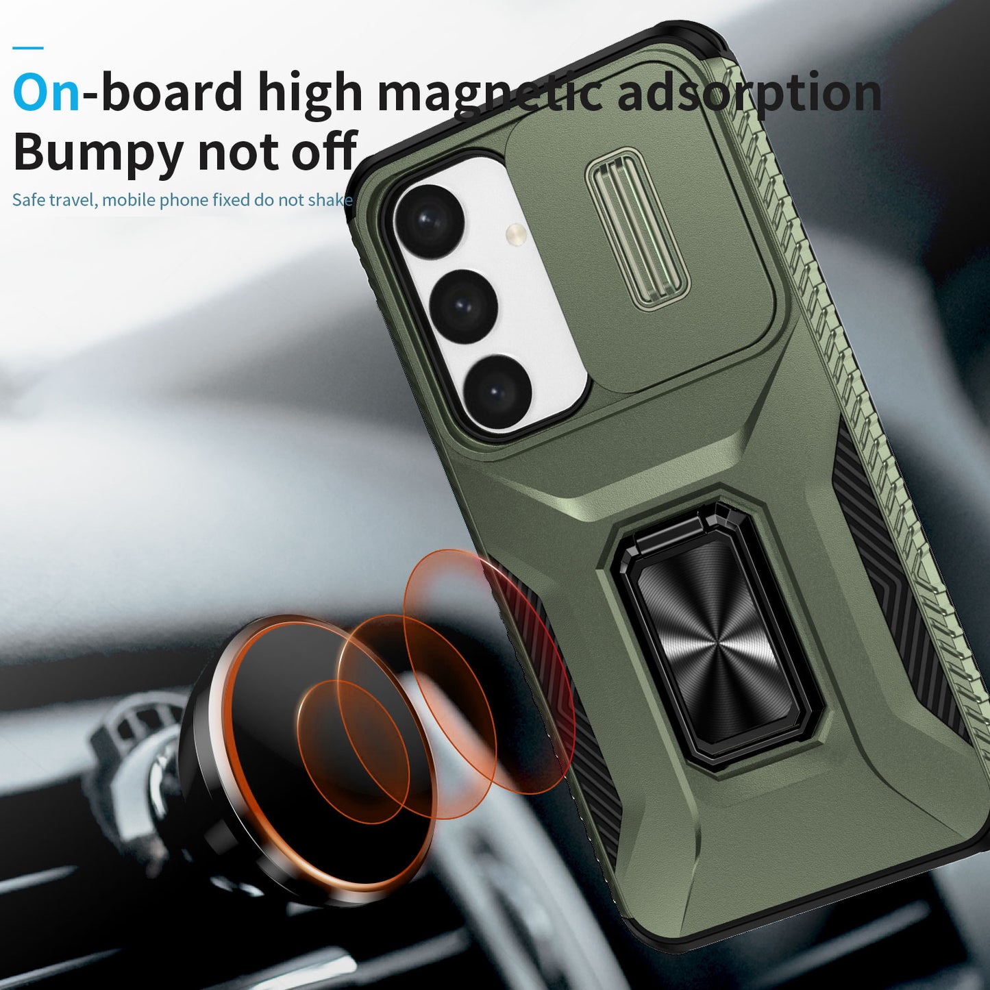 For Samsung Galaxy S24 Case Kickstand PC+TPU Phone Cover Support Magnetic Car Mount - Green