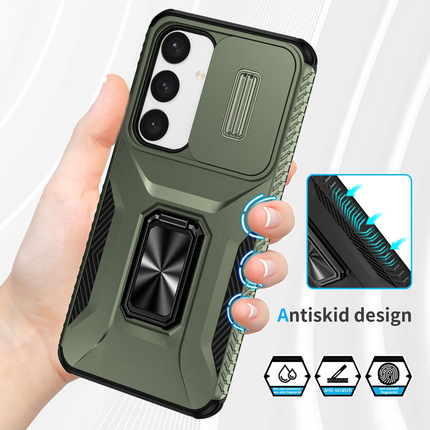 For Samsung Galaxy S24 Case Kickstand PC+TPU Phone Cover Support Magnetic Car Mount - Green