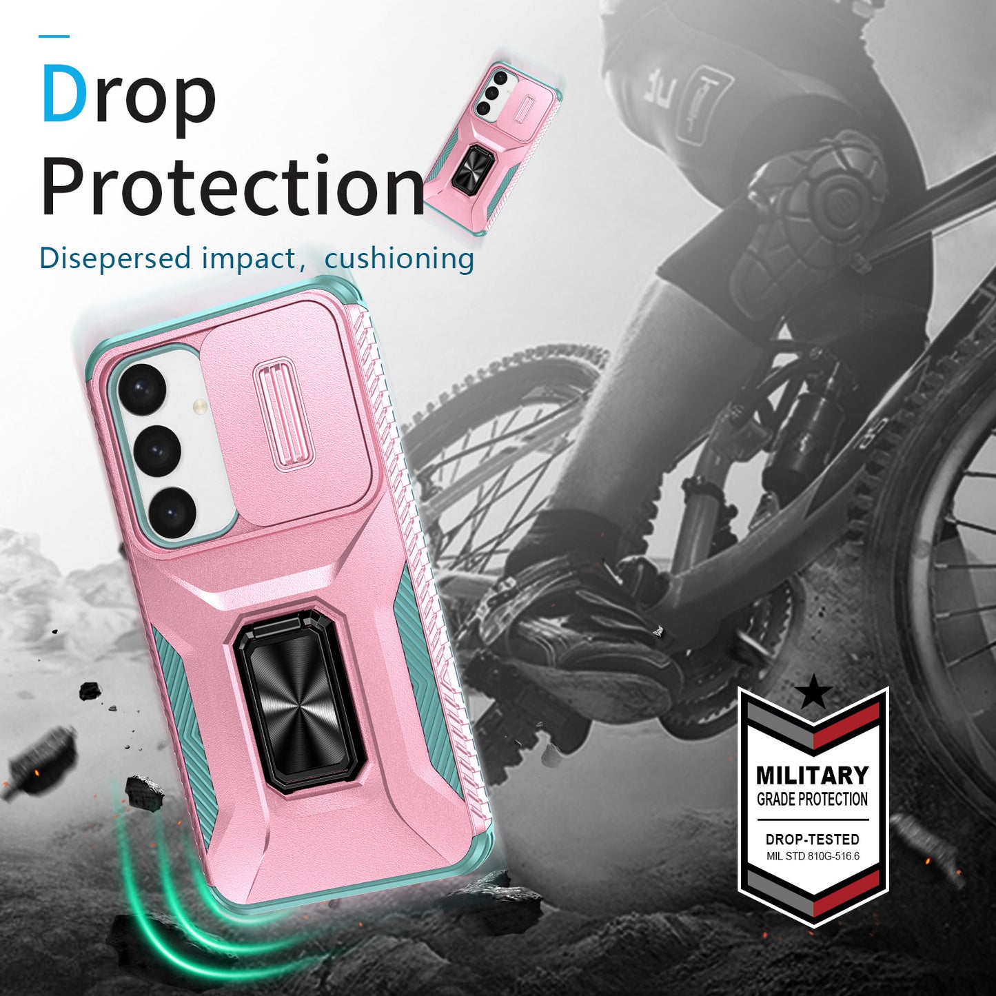 For Samsung Galaxy S24 Case Kickstand PC+TPU Phone Cover Support Magnetic Car Mount - Pink+Cyan