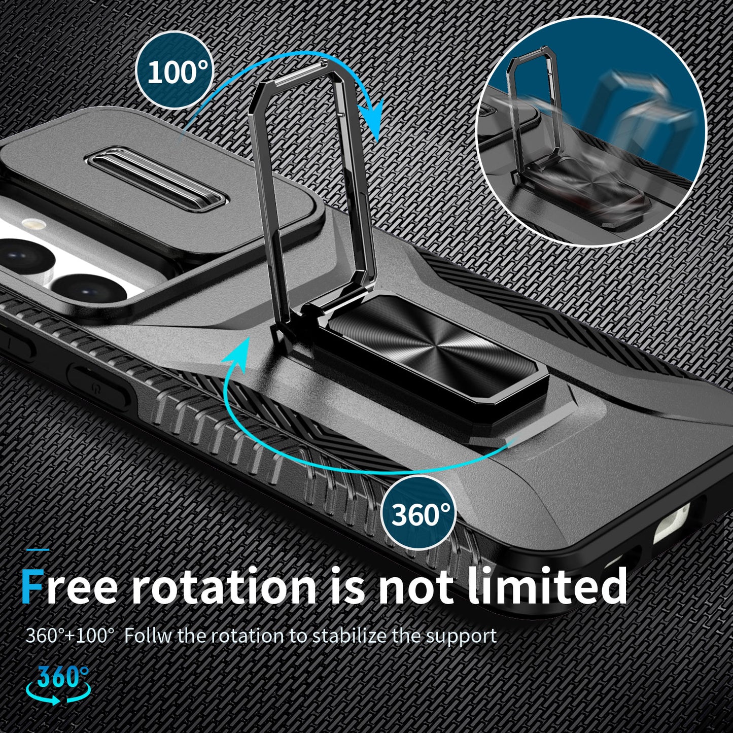 For Samsung Galaxy S24 Case Kickstand PC+TPU Phone Cover Support Magnetic Car Mount - Black