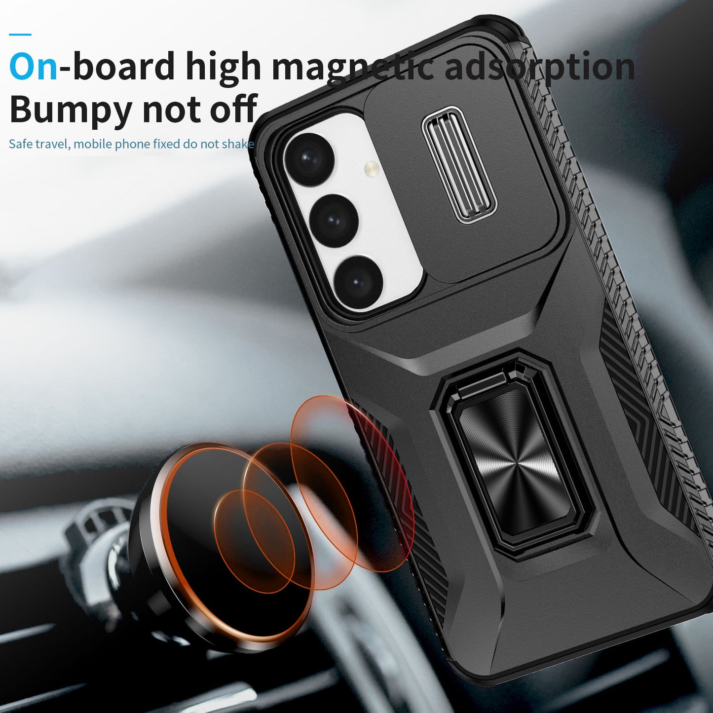 For Samsung Galaxy S24 Case Kickstand PC+TPU Phone Cover Support Magnetic Car Mount - Black