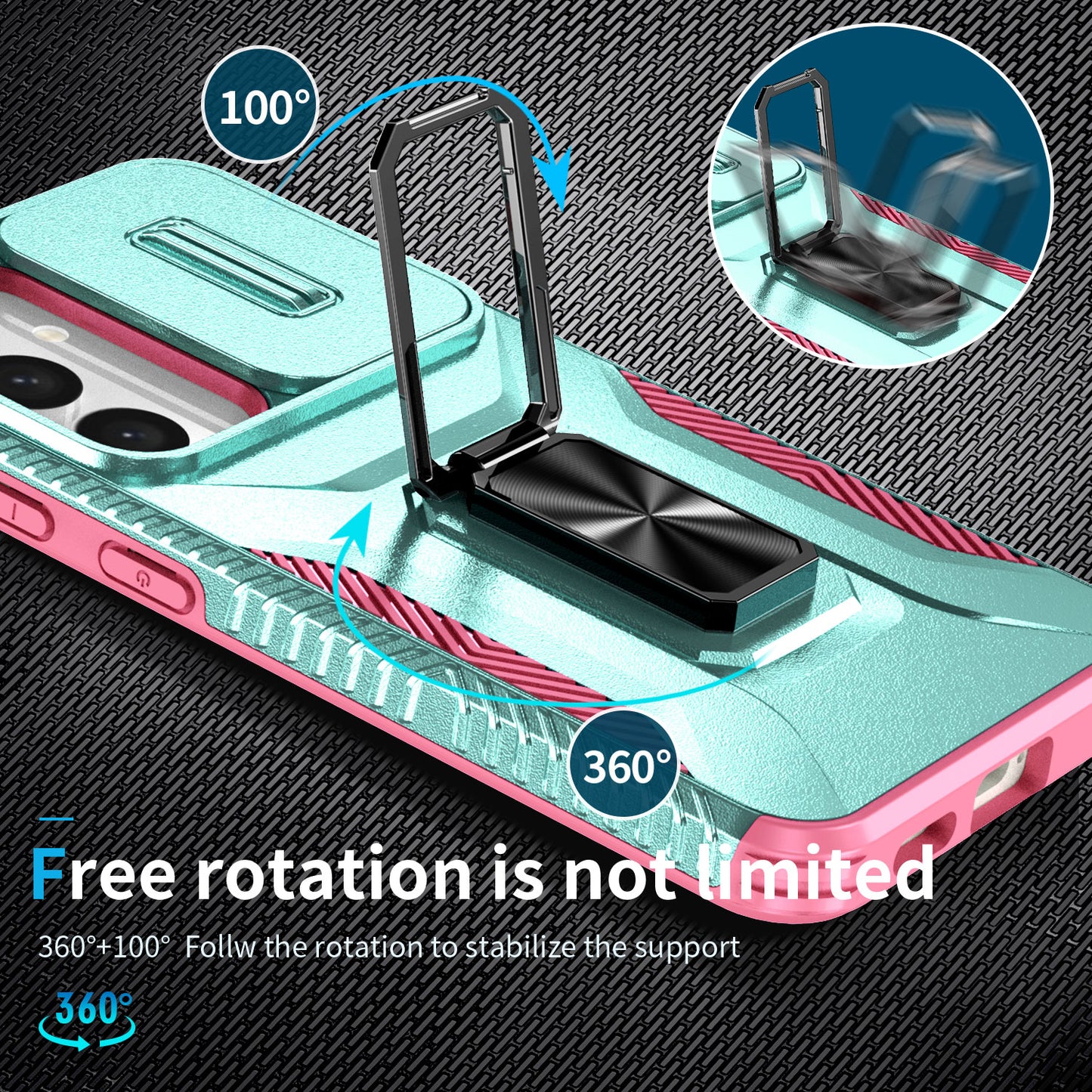 For Samsung Galaxy S24 Case Kickstand PC+TPU Phone Cover Support Magnetic Car Mount - Cyan+Pink