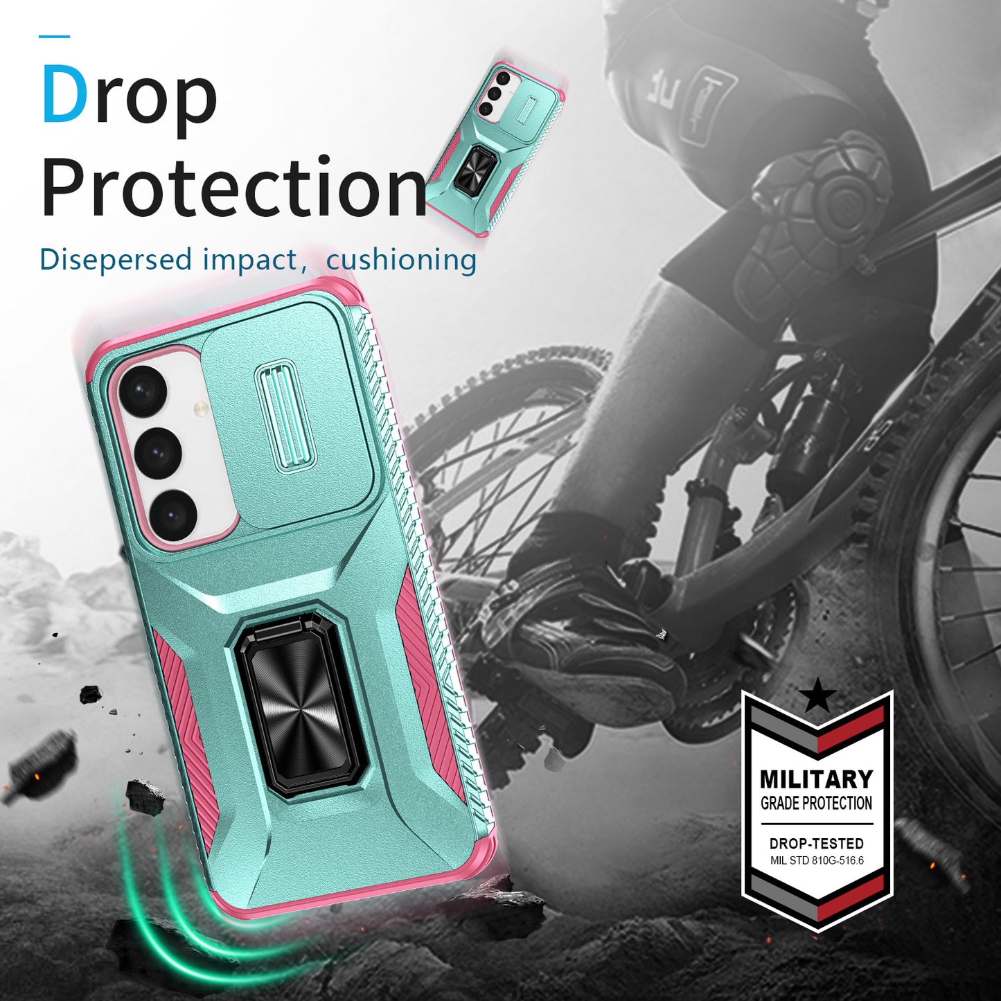 For Samsung Galaxy S24 Case Kickstand PC+TPU Phone Cover Support Magnetic Car Mount - Cyan+Pink